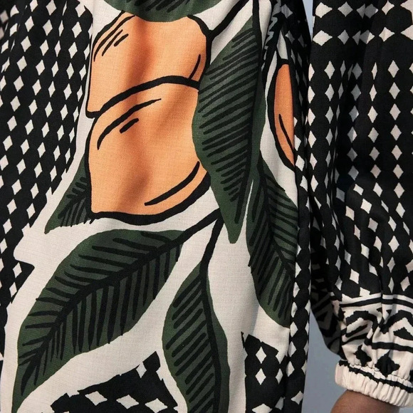 Black And White Boho Women's Floral Print Twist Hollow Out Casual Short Dress - Picture 6 of 9